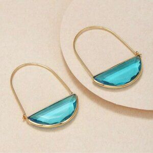 Gold and Blue Faceted Glass Hoop Earrings